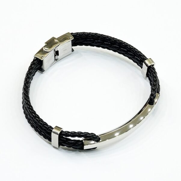 Pulsera Lotus Style | Cuero Negro y Cadenas de Acero