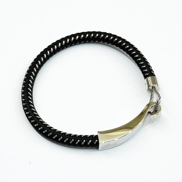 Pulsera Lotus Style | Cordón Trenzado Negro y Acero
