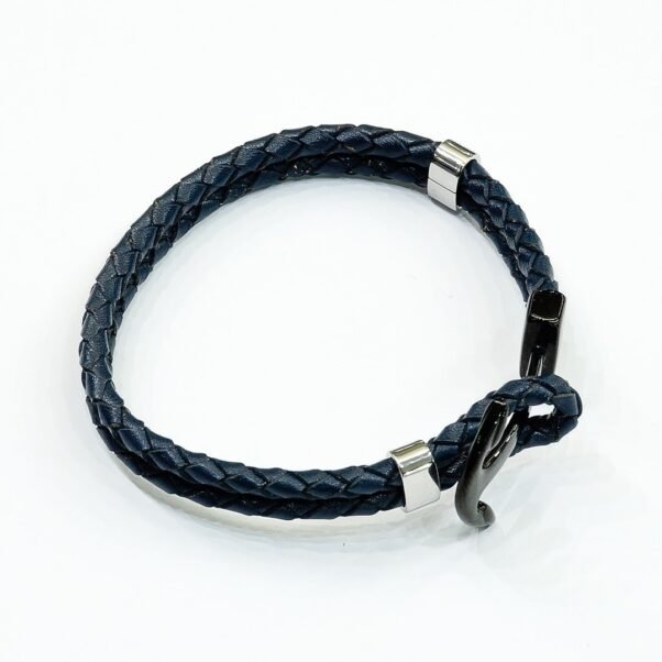Pulsera Lotus Style | Cuero Azul Trenzado y Ancla de Acero