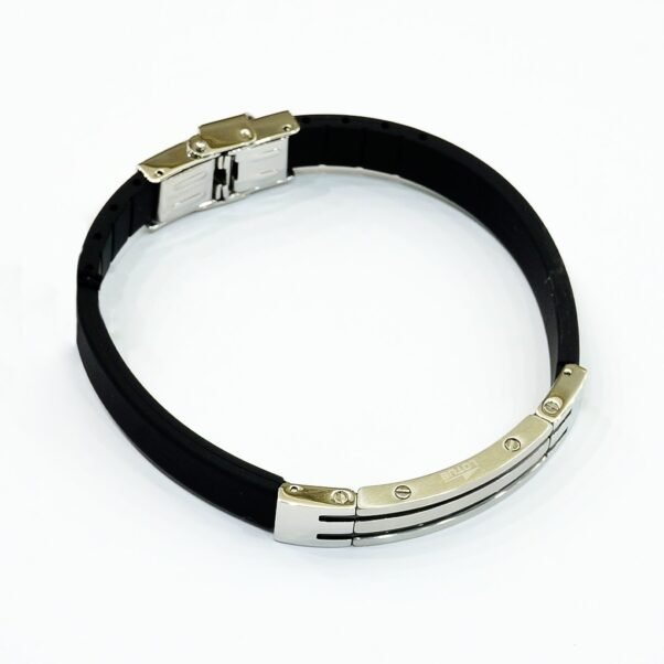 Pulsera Lotus Style | Caucho Negro y Placa de Acero