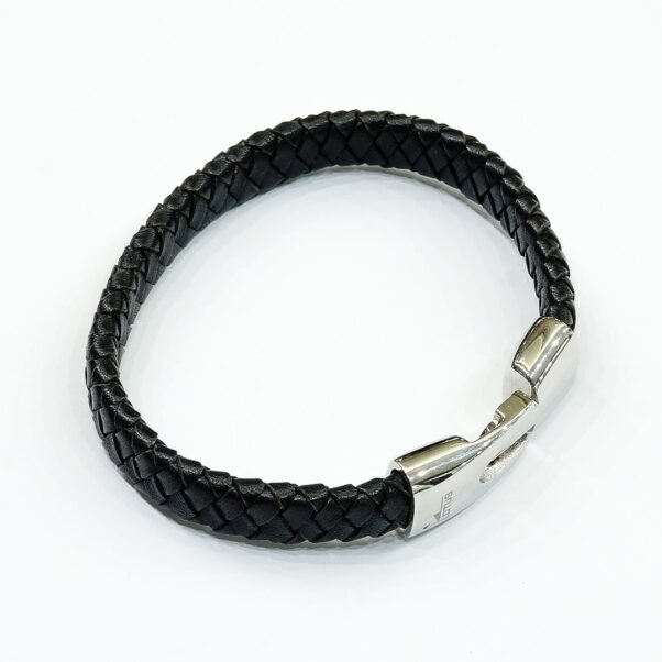 Pulsera Lotus Style | Cuero Negro Trenzado y Broche Magnético