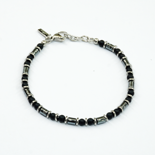 Pulsera Lotus Style | Onix Mate y Hematita con Acero